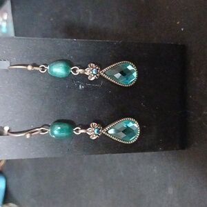 Blue Rhine stone dangling floral earrings